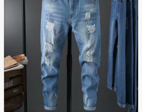 新款牛仔裤男破洞乞丐裤子男生九分裤男青少年...