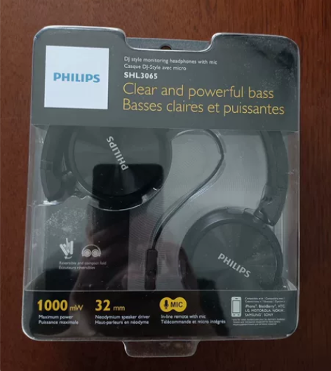 飞利浦（PHILIPS）头戴式低音耳机。黑...