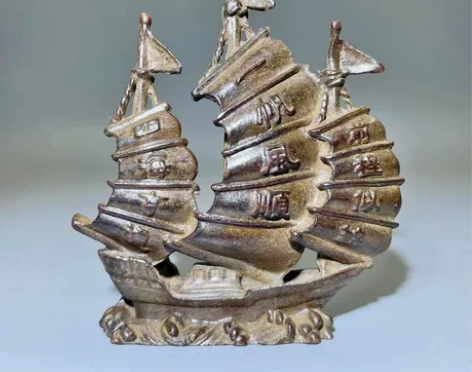 复古鎏金老铜一帆风顺前程似锦帆船招财装饰品...