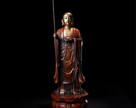 旧藏纯铜高浮雕錾刻鎏金鎏银站地藏王菩萨一尊...