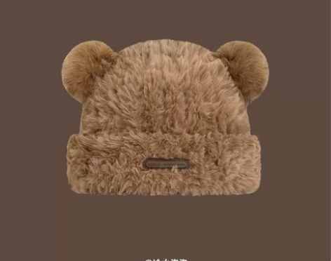 大头围软糯可爱小熊耳朵毛绒帽女秋冬季保暖显...