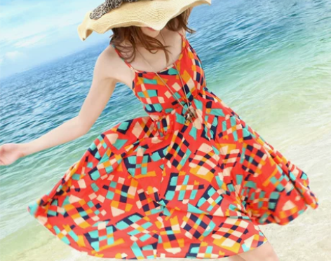 度假小姐波西米亚短裙吊带连衣裙夏显瘦裙子海...