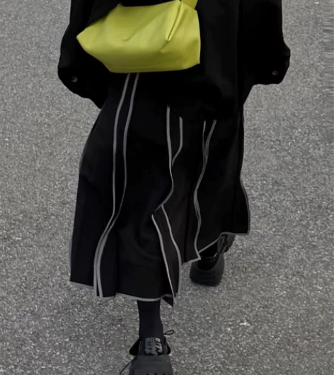 原创设计西装网纱料伞裙高腰过膝中长款半身裙...