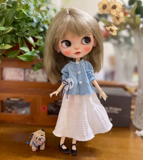 blythe小布娃衣日系文艺风衬衫蕾丝半身...