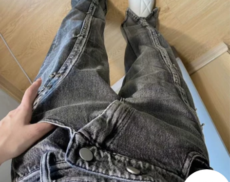 大码欧美式vibe复古开衩牛仔裤女秋冬胖妹...