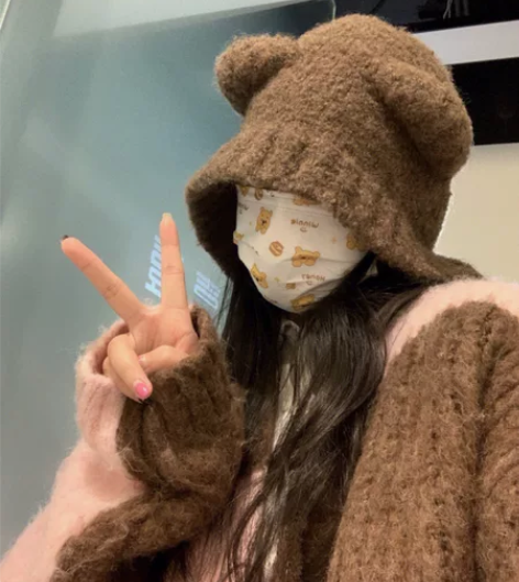 全新可爱小熊毛绒帽 优质棉料舒适亲肤 弹力...
