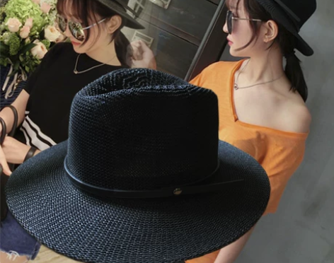 夏季新款M标宽檐草帽礼帽女英伦潮流爵士帽遮...