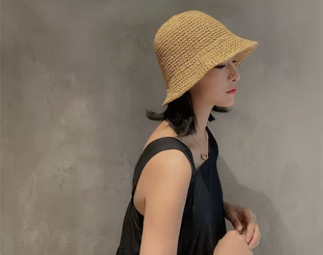 可折叠手工编织复古帽子女春夏草帽度假沙滩帽...