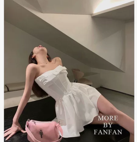 早安樊樊鱼骨可拆卸吊带连衣裙女夏气质修身显...