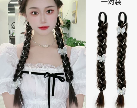 甜酷辣妹珍珠拳击辫绑带式仿真假发女长马尾网...