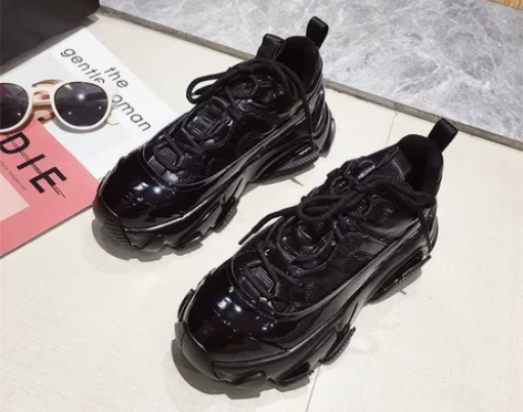 加绒老爹鞋女秋冬季2019新款亮皮增高厚底...