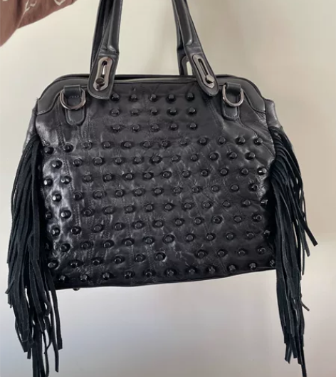 女士黑皮手提 斜挎中大包 流苏 铆钉 挎包...