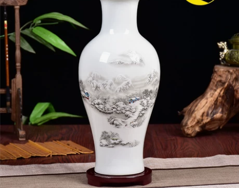 低价处理一个雪景鱼尾瓶景德镇陶瓷器花瓶青花...