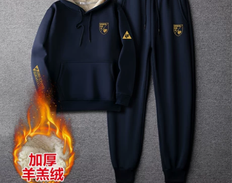 法国大公鸡羊羔绒连帽卫衣男套装加绒加厚秋冬...