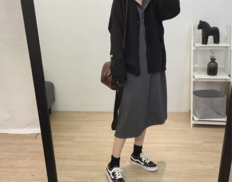 连衣裙长裙日本代购SLY宽松款纽扣连帽卫衣...