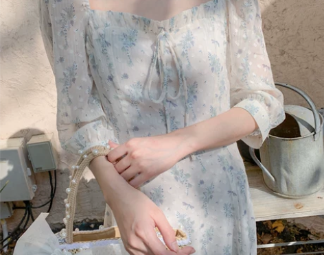 春秋小香风超仙女森系长裙温柔风显瘦桔梗法式...