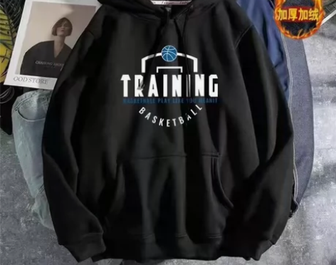 美式篮球运动训练服秋冬季新款连帽卫衣男加绒...