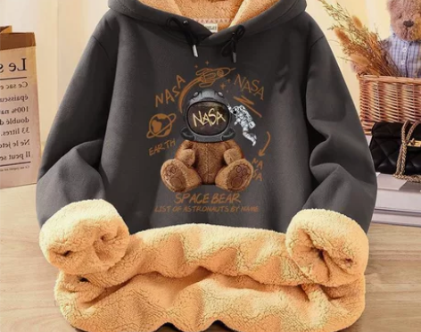 网红爆款小熊卫衣男秋冬季男款加绒ins羊羔...