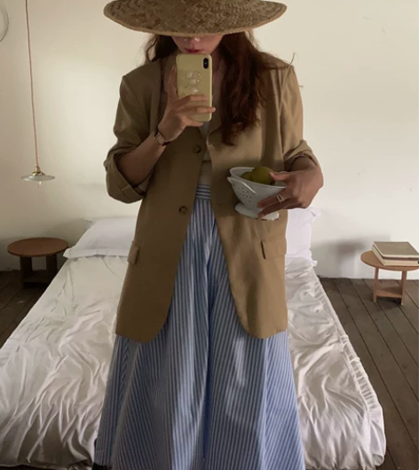 条纹半身裙大摆裙全新 穿着效果如图  尺码...