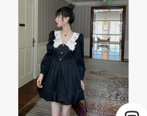 乌龙羊/ 黑色长裙蓬蓬裙设计感小众拼接收腰...