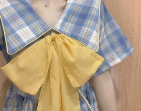 法式初恋甜美学院风海军娃娃领连衣长裙超仙女...