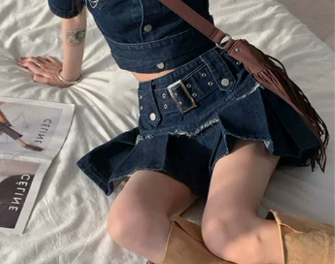 夏季学院女团甜辣风裙子辣妹牛仔套装裙酷女孩...