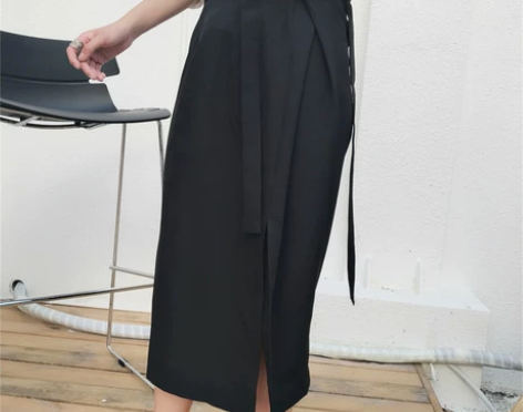 法式OL极简风气质新款高腰系带不对称花苞半...