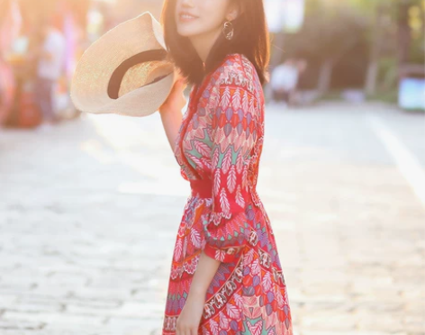 云南泰国民族风连衣裙长裙2020新款红色海...