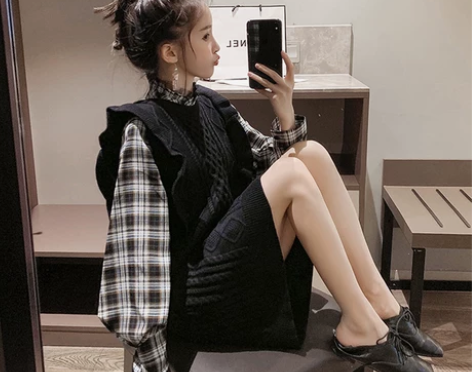 秋冬季炸街港风复古chic小个子洋气显瘦针...