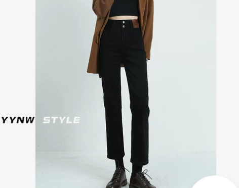 【99价】2022秋季新款直筒牛仔裤女黑色...