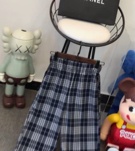 全新 百搭松紧腰 高腰格子拖地休闲裤 女 ...