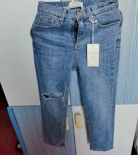 全新韩国货s码水洗蓝破洞牛仔裤纯棉，春夏女...