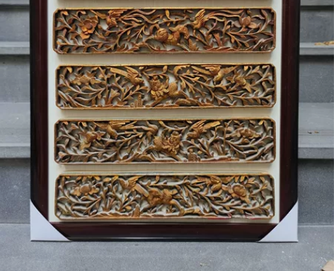 精品清代鎏金镂空雕板一套,人物加四大神兽,...