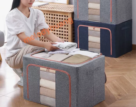 棉麻钢架储物箱被子衣物布艺收纳箱 【数量有...