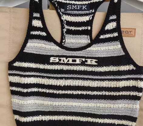 新品现货SMFK复古校园条纹针织背心吊带女...
