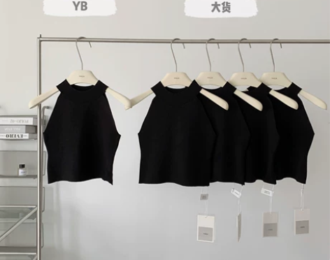 林十一黑色短款遮副乳背心女夏韩系修身显瘦百...