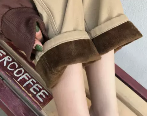 秋冬季加绒裤子女学生韩版宽松高腰外穿加厚工...