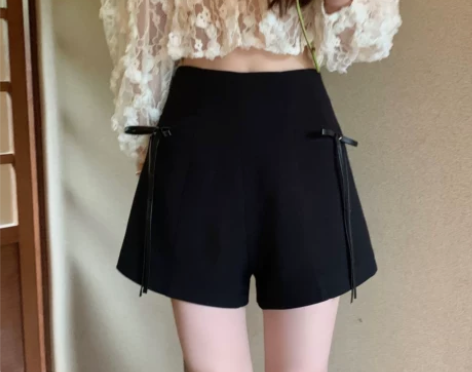 笨笨家黑色短裤女夏季高腰显瘦a字设计感20...