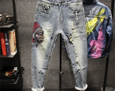 香港一线品牌!男士春秋季小脚破洞牛仔裤男刺...