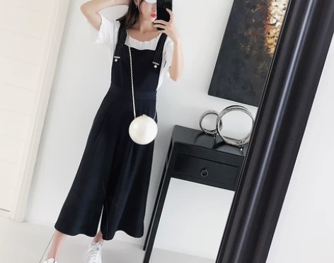 Sevi家 墙推！显瘦显高背带阔腿裤 高腰...