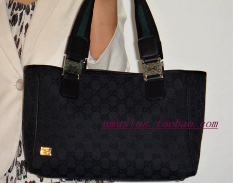 GUCCI/古奇新品黑色帆布女士中号手提包...