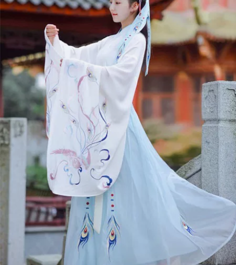 如梦霓裳汉服女装交领襦裙广袖翎羽孔雀绣花大...