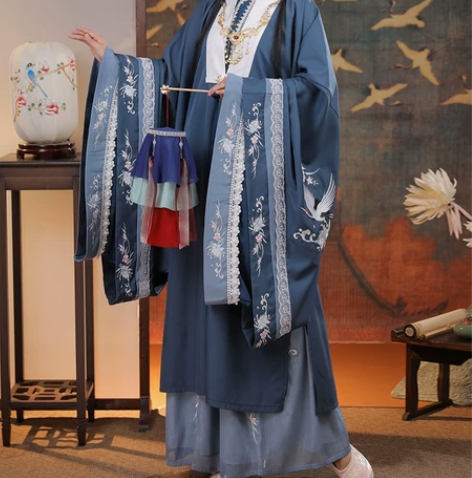 清梳原创 云鹤辞明制汉服 大全套 披风外衫...