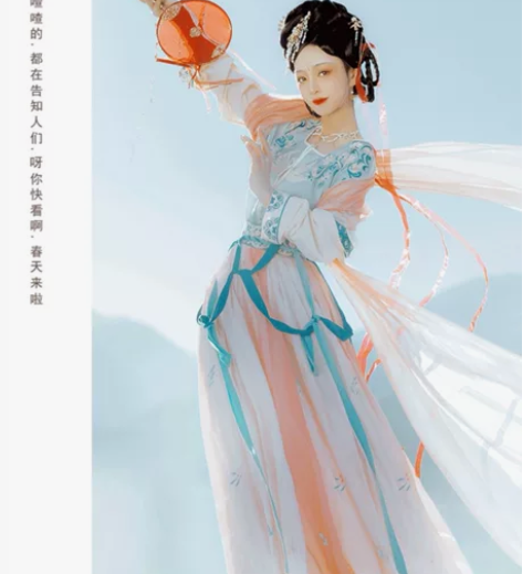 七月夕 花鸟集汉服坦领齐腰襦裙绣花汉服半臂...