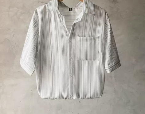 条纹短袖衬衫男夏季薄款日系休闲上衣ins潮...