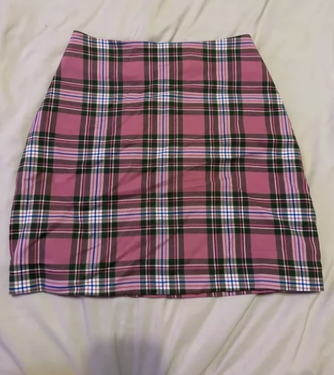 粉色格子裙直筒裙半身裙包臀裙美式复古格纹 ...