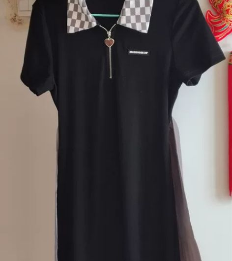 反季黑色polo蝴蝶结镂空辣妹包臀裙 轻微...