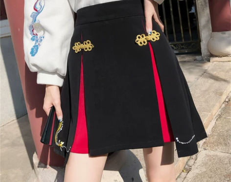 原创小众设计感半身裙女春秋新款复古中国风高...