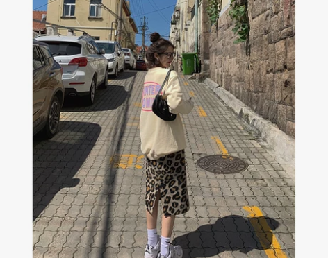 白水女 豹纹毛呢半身a字裙女秋冬季设计感高...