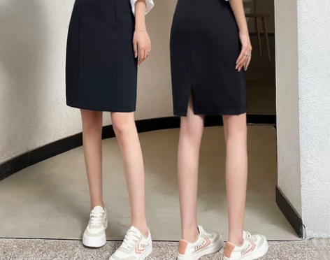 黑色短裙女职业包臀裙西装短裙夏装高腰开叉一...